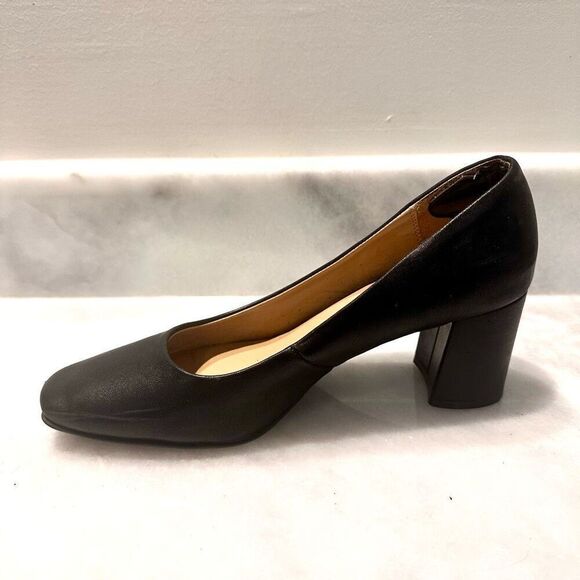 Naturalizer Leather Block Heel Square Toe Slip On Black Pumps Shoes Size 9.5 - Picture 2 of 10